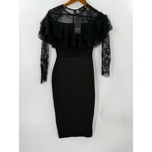NEW TAGS AX Paris Womens Round-Neck Black Lace Bodycon Blouson Dress Size 8